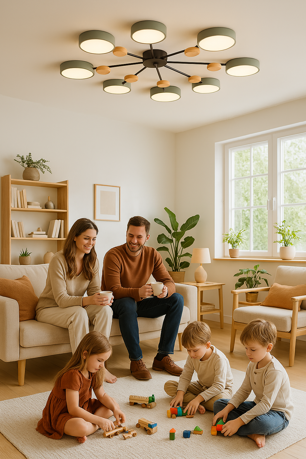 Branched Disc LED Ceiling Light with Wood Accents – Modern Scandinavian Design for Living Room, Bedroom & Dining | Thomler