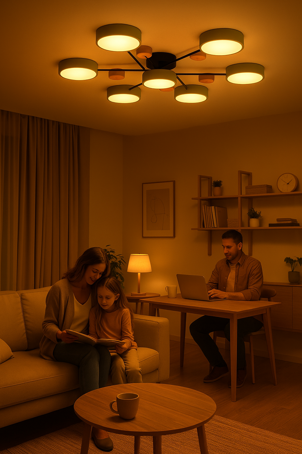 Branched Disc LED Ceiling Light with Wood Accents – Modern Scandinavian Design for Living Room, Bedroom & Dining | Thomler
