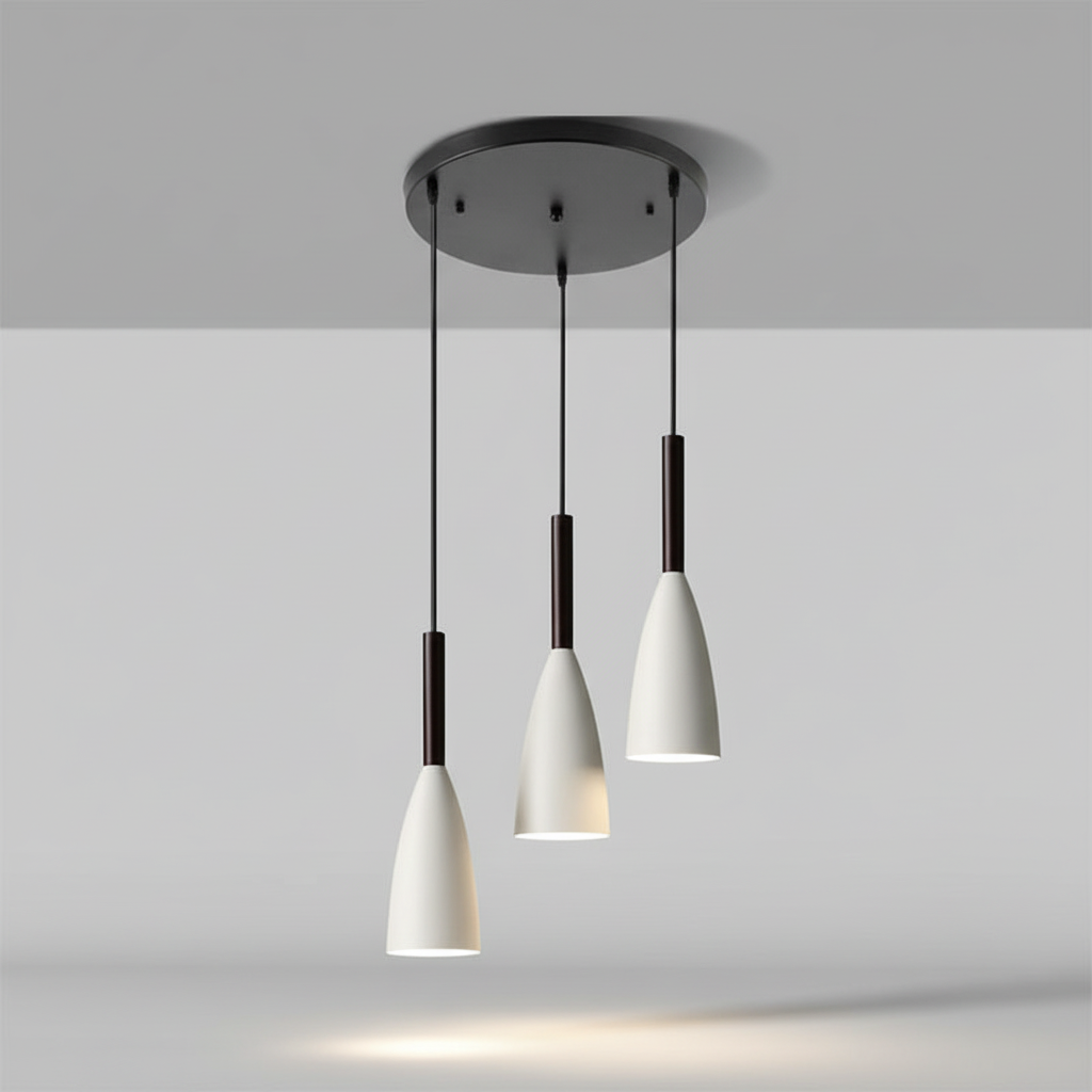 Modern Three-Light Fixture with Metal Body & Wood Detail for Dining Room, Kitchen Island | Adjustable Cord Height, Dimmable E27 Socket | Thomler