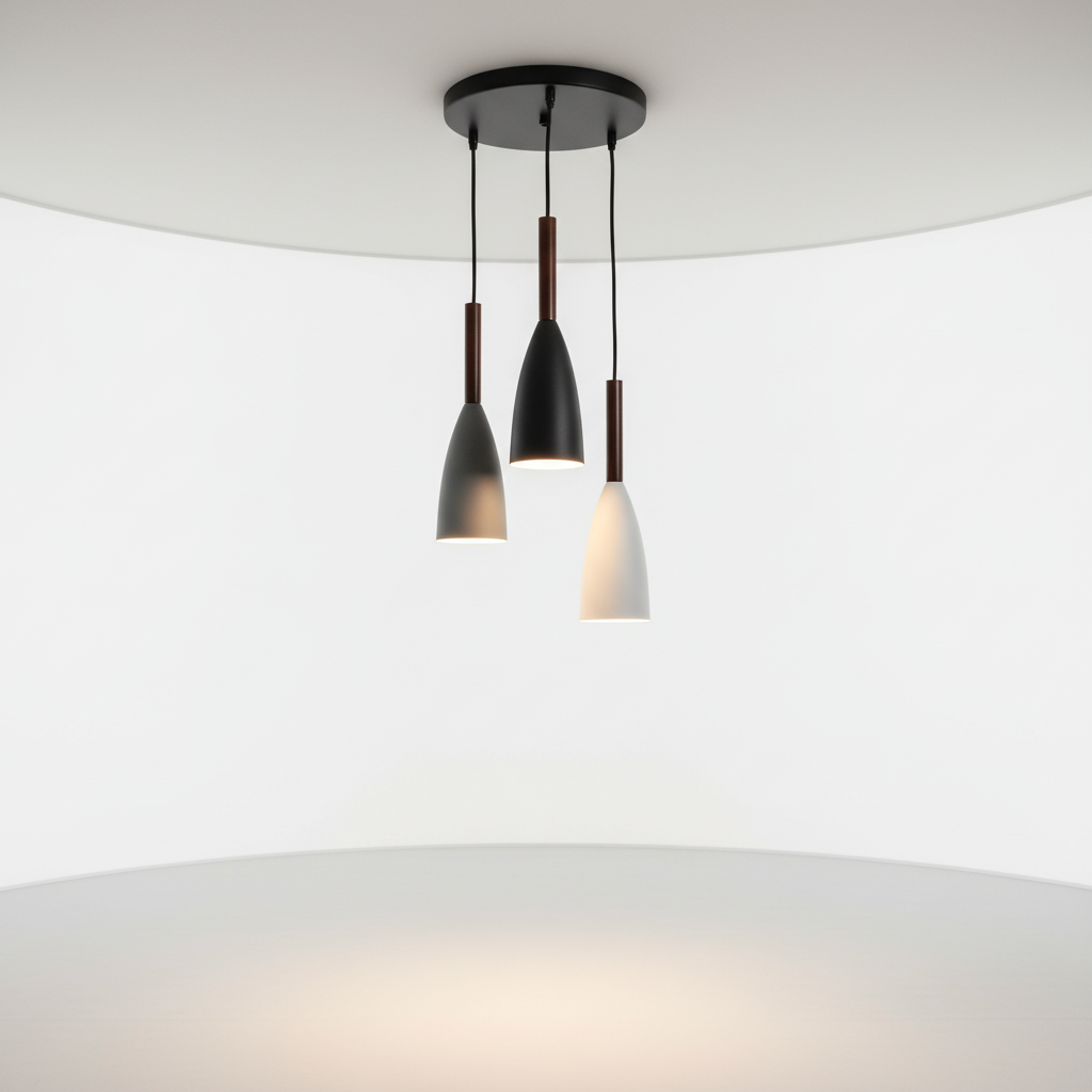 Modern Three-Light Fixture with Metal Body & Wood Detail for Dining Room, Kitchen Island | Adjustable Cord Height, Dimmable E27 Socket | Thomler