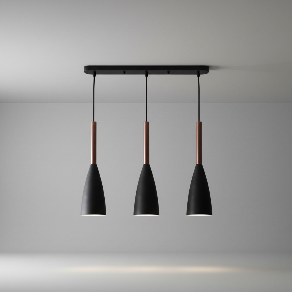 Modern Three-Light Fixture with Metal Body & Wood Detail for Dining Room, Kitchen Island | Adjustable Cord Height, Dimmable E27 Socket | Thomler