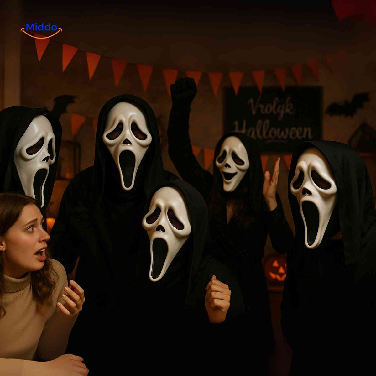 Screaming Ghost Face Mask with Hood – Breathable Horror Costume Accessory for Halloween Parties & Haunted Houses | Thomler