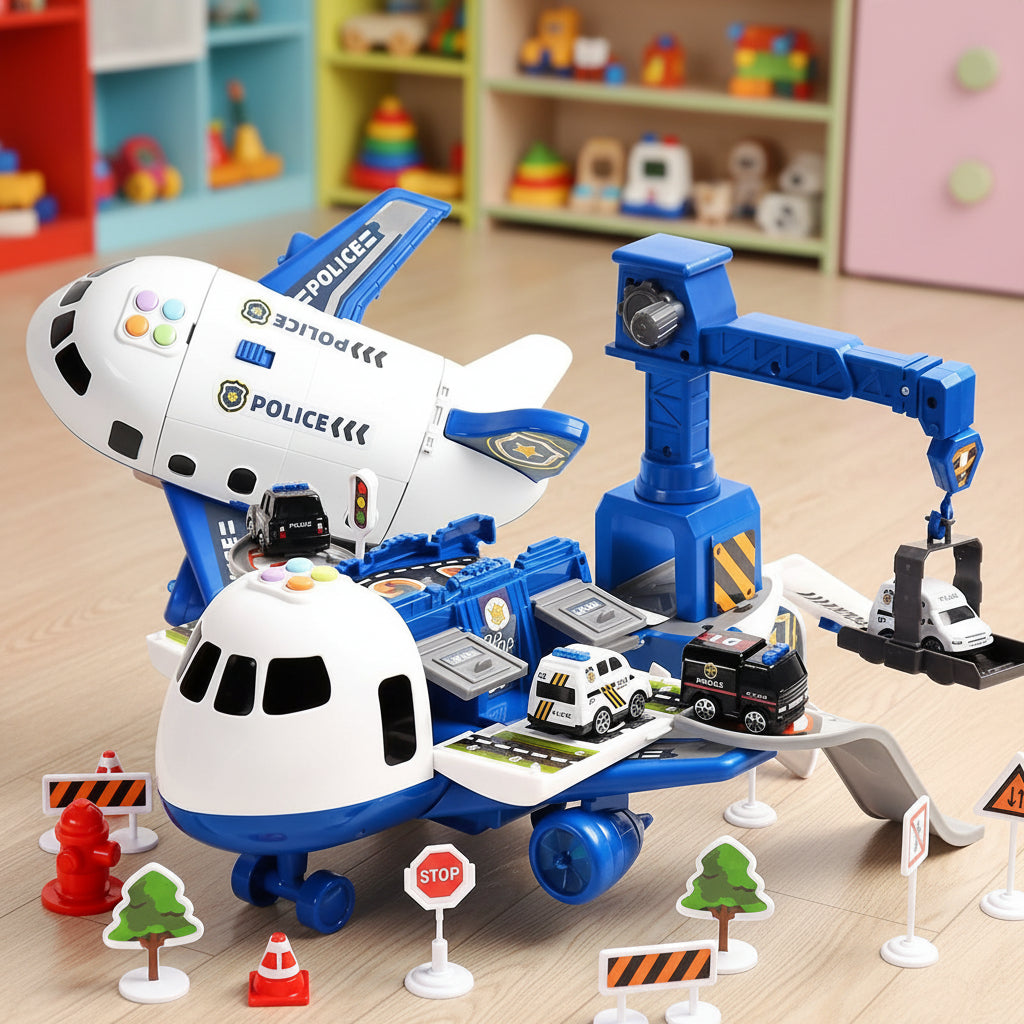 Kids Aviation Playset with Jumbo Jet, Emergency Vehicles & Mission Gear – Interactive Pretend Play for Boys & Girls Age 3-6, Educational | Thomler