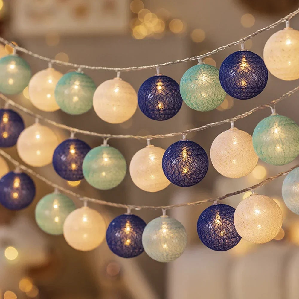 Cotton Ball String Lights LED Garland for Bedroom Living Room Nursery Party Decor USB or Battery Powered Ambient Lighting | Thomler