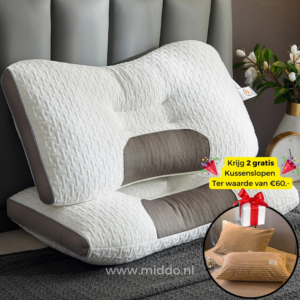 Cervical Support Pillow for Back & Side Sleepers with 2 Free Velvet Covers | Thomler