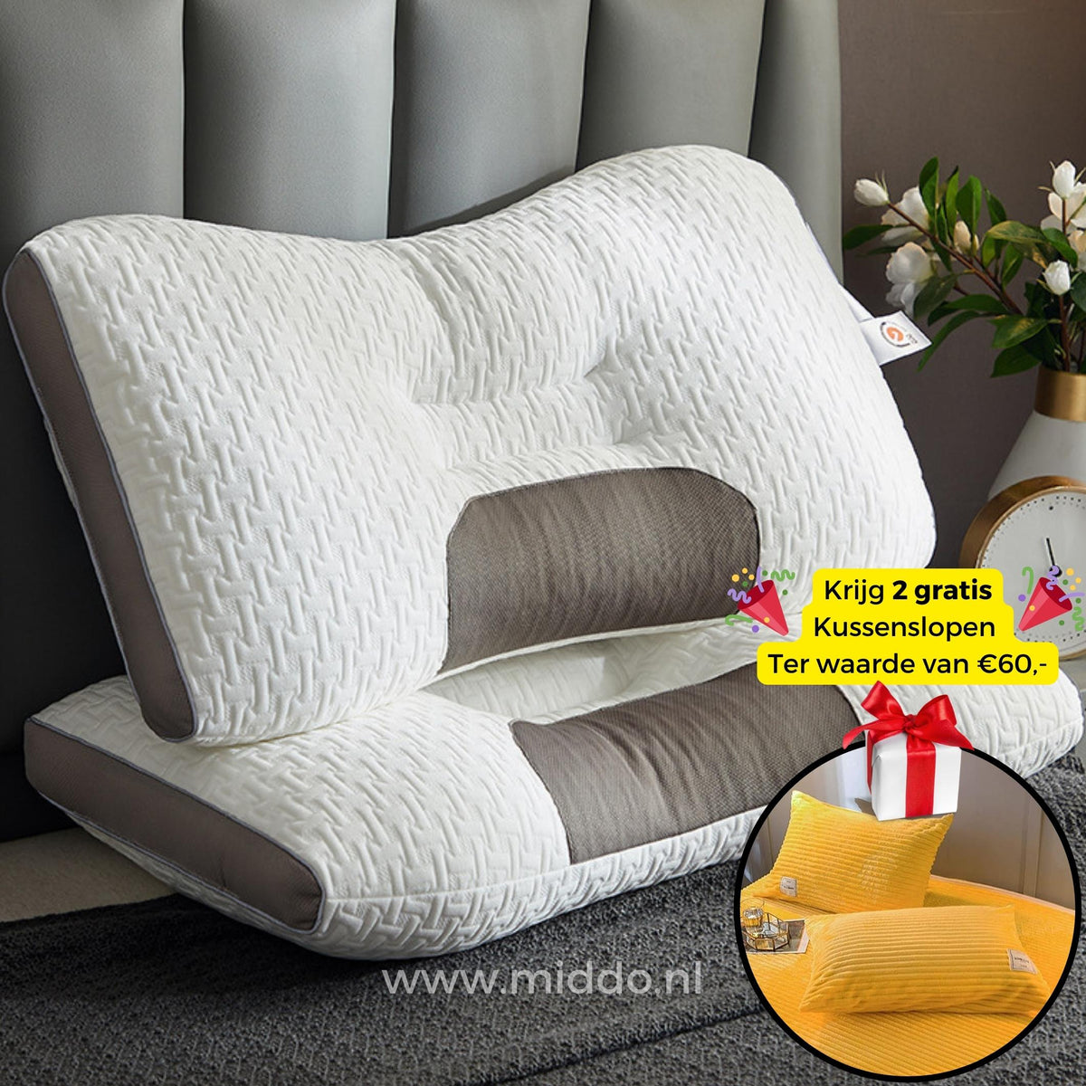 Cervical Support Pillow for Back & Side Sleepers with 2 Free Velvet Covers | Thomler