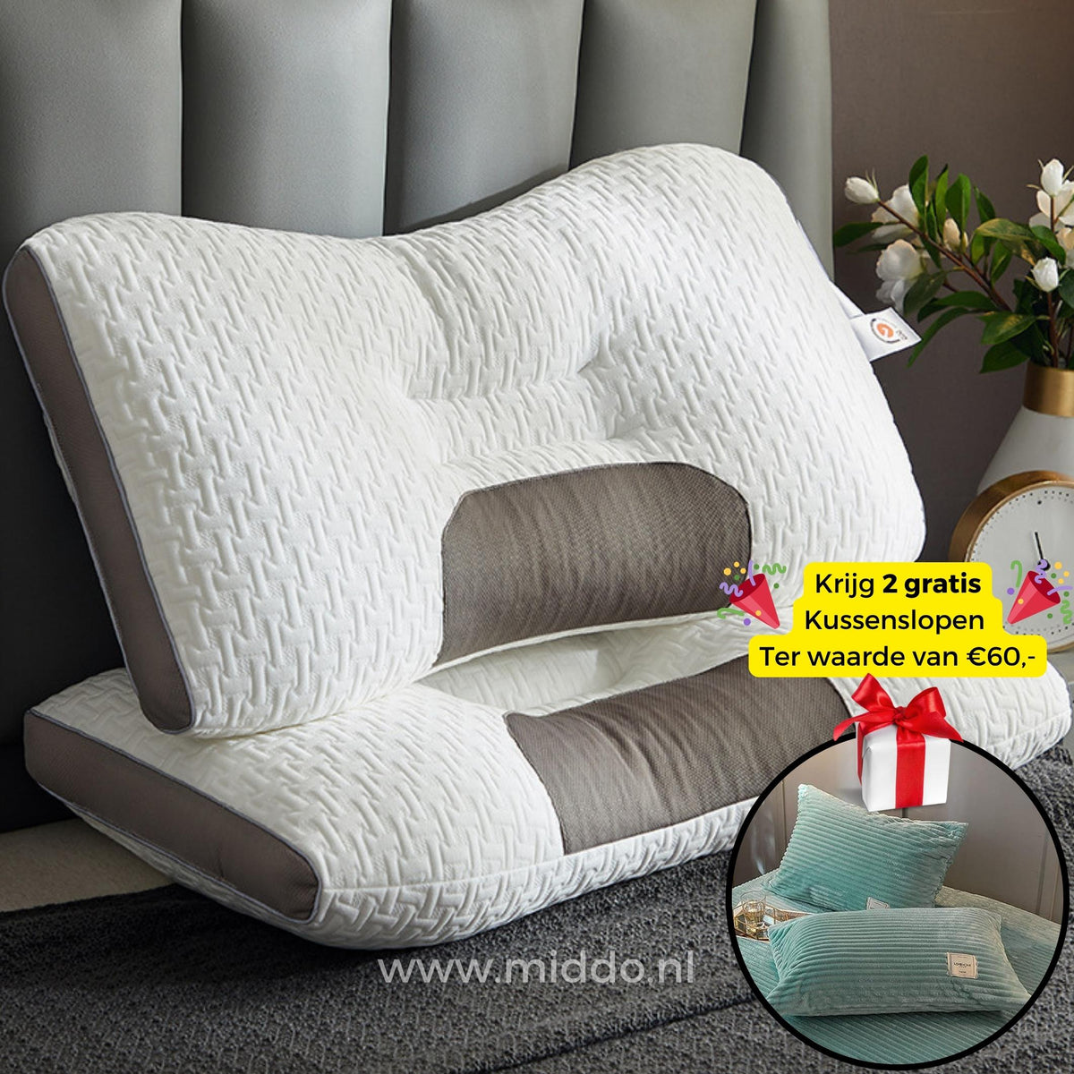 Cervical Support Pillow for Back & Side Sleepers with 2 Free Velvet Covers | Thomler