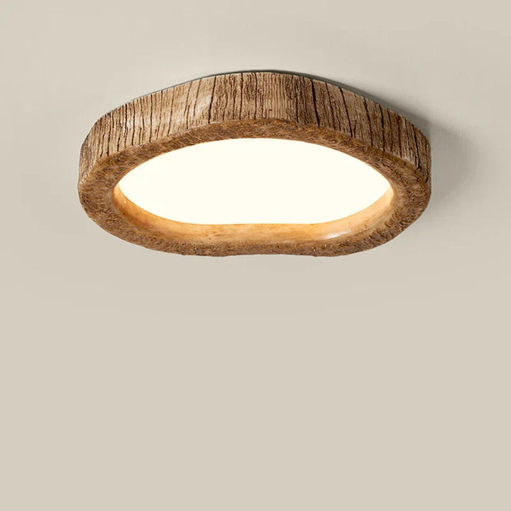 Rustic Wood-Grain LED Ceiling Light for Bedroom & Living Room – Flush Mount Ambient Fixture | Thomler