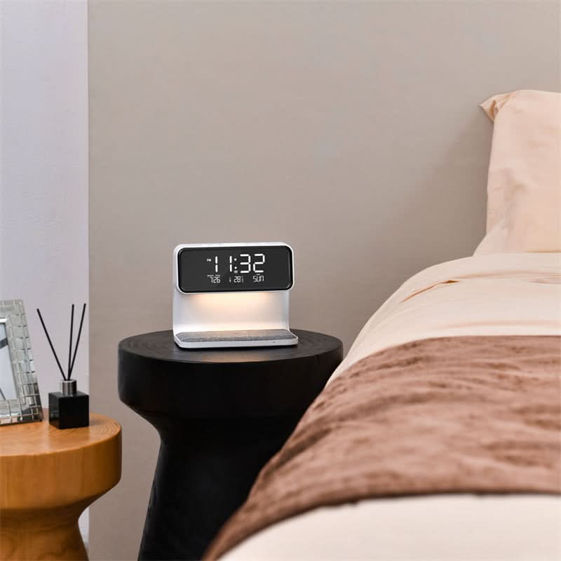 Bedside Lamp ABS 9.8 in White LED Touch Control Wireless Charger Alarm Clock for Bedroom Desk Nightstand | Thomler