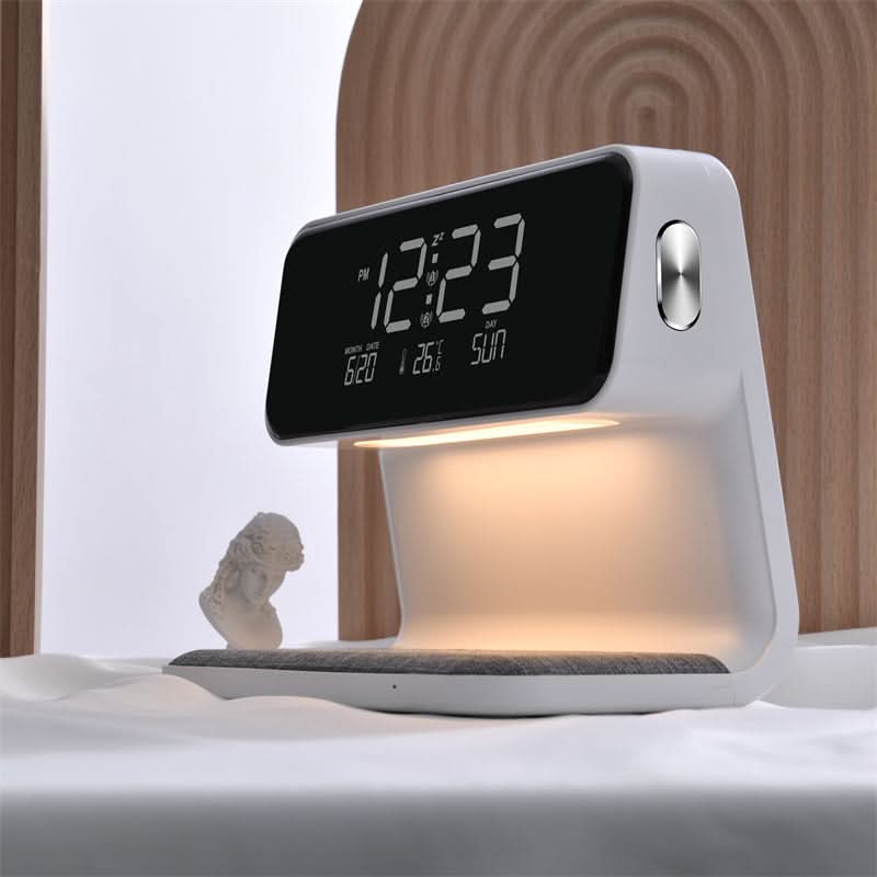 Bedside Lamp ABS 9.8 in White LED Touch Control Wireless Charger Alarm Clock for Bedroom Desk Nightstand | Thomler