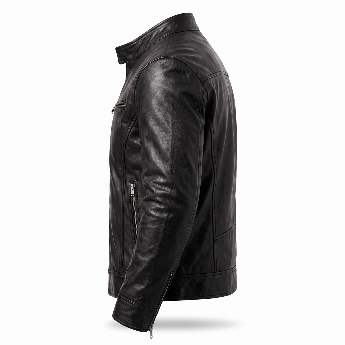 Men's Moto-Style Leather Zip-Up with Upright Neckline & Dual Chest Pockets – Tailored Urban Fit | Thomler