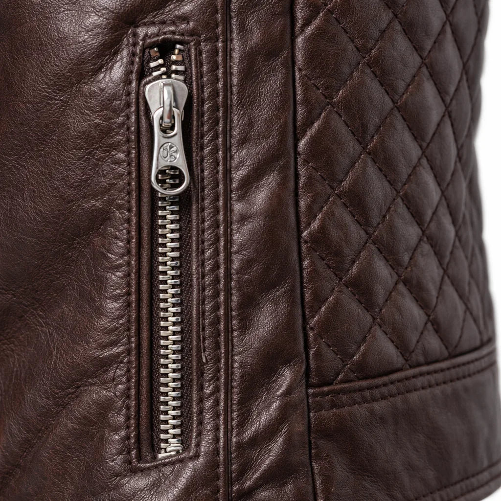 Men's Moto-Style Leather Zip-Up with Upright Neckline & Dual Chest Pockets – Tailored Urban Fit | Thomler