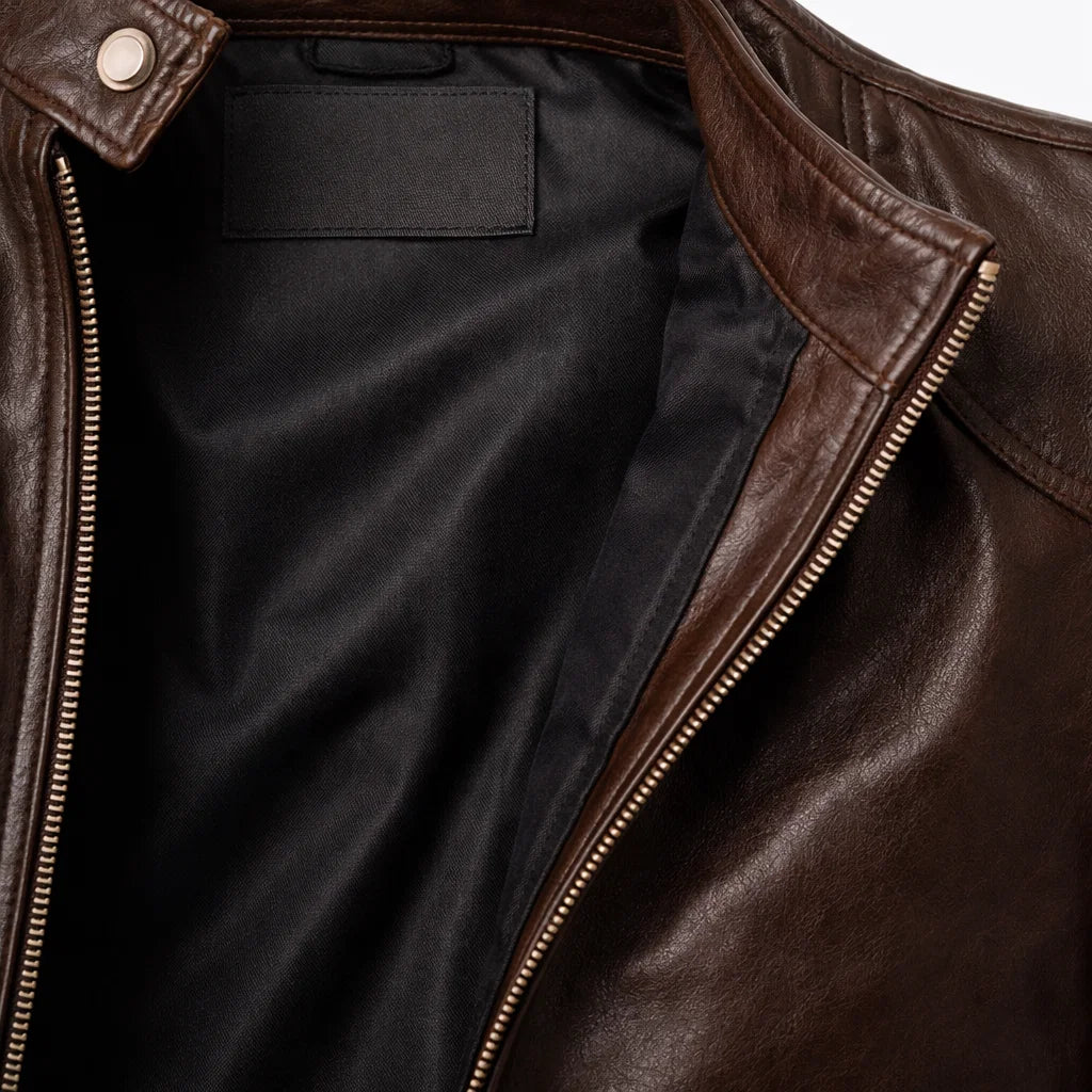 Men's Moto-Style Leather Zip-Up with Upright Neckline & Dual Chest Pockets – Tailored Urban Fit | Thomler