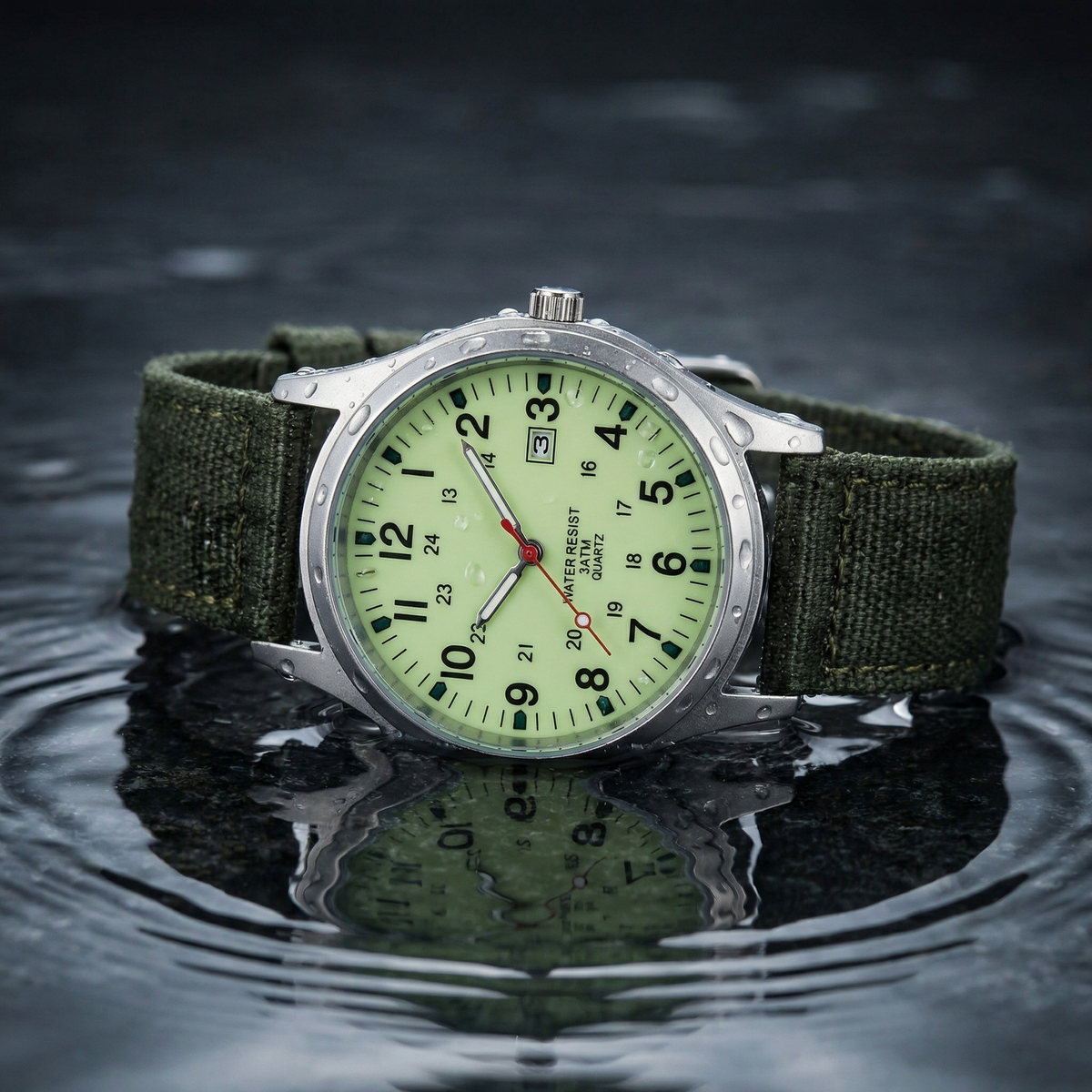 Military-Style Field Watch with Canvas Band and Date Window for Men | Thomler