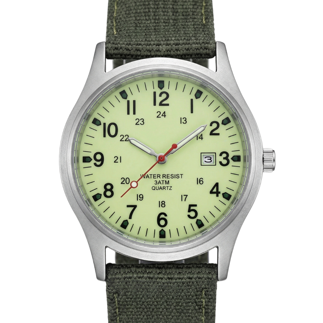Military-Style Field Watch with Canvas Band and Date Window for Men | Thomler
