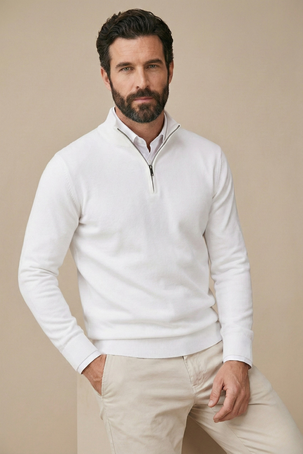 Men's Quarter-Zip Pullover with Mock Neck and Textured Trim – Layering Essential for Work or Weekend | Thomler