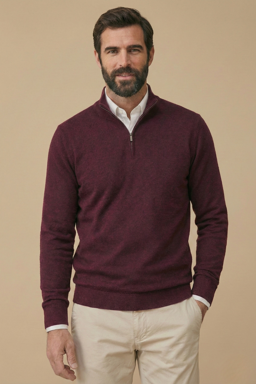 Men's Quarter-Zip Pullover with Mock Neck and Textured Trim – Layering Essential for Work or Weekend | Thomler