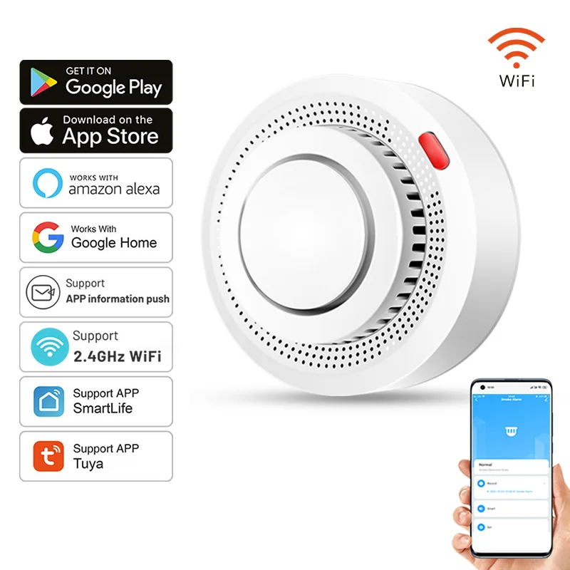 WiFi Fire Alarm with Smoke & Heat Sensor for Home Safety | 85 dB Alert & Remote Monitoring via Smartphone App | Wireless Battery-Powered | Thomler