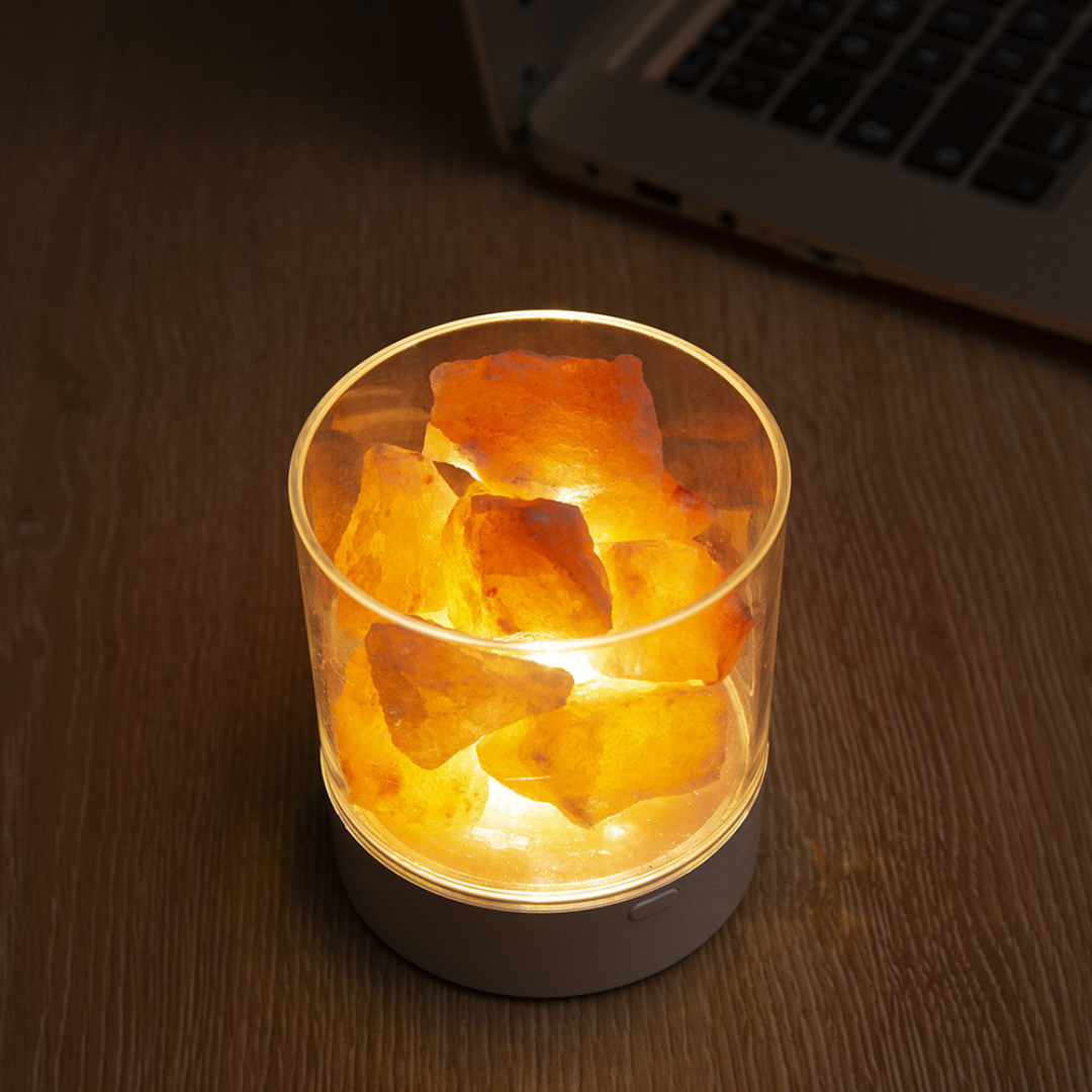 Salt Lamp Glass 9.0 cm Warm Ambient Bedroom Night Light Touch Control Dimmable USB Powered Colour Changing Mood Lamp | Thomler