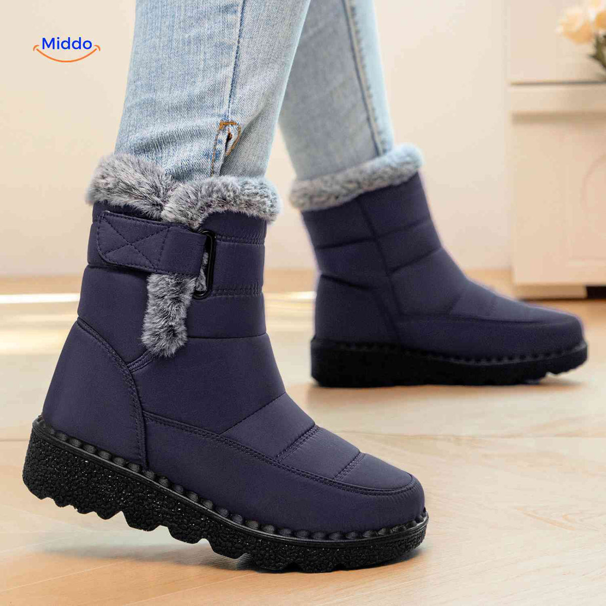 Faux Fur-Lined Ankle Boots with Traction Sole – Winter-Ready Women's Footwear for Snow & Ice | Thomler