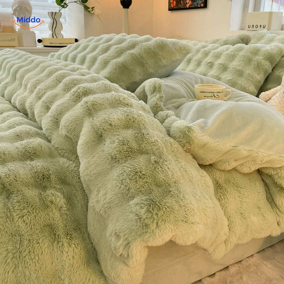 Faux Rabbit Fur 4-Piece Bedding Set – Ultra-Soft Plush Duvet Cover, Sheet & Pillowcases for Year-Round Cozy Warmth | Thomler