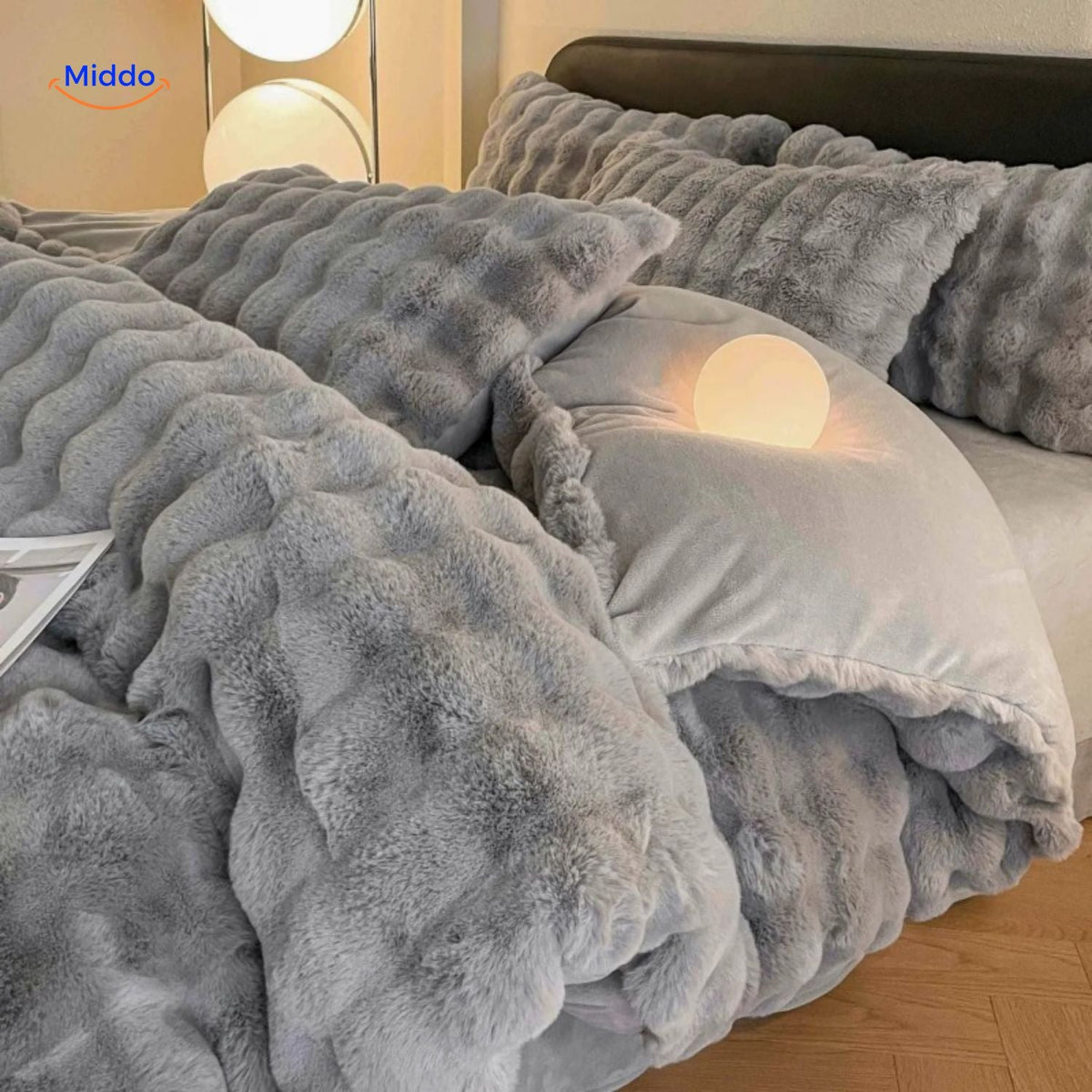 Faux Rabbit Fur 4-Piece Bedding Set – Ultra-Soft Plush Duvet Cover, Sheet & Pillowcases for Year-Round Cozy Warmth | Thomler