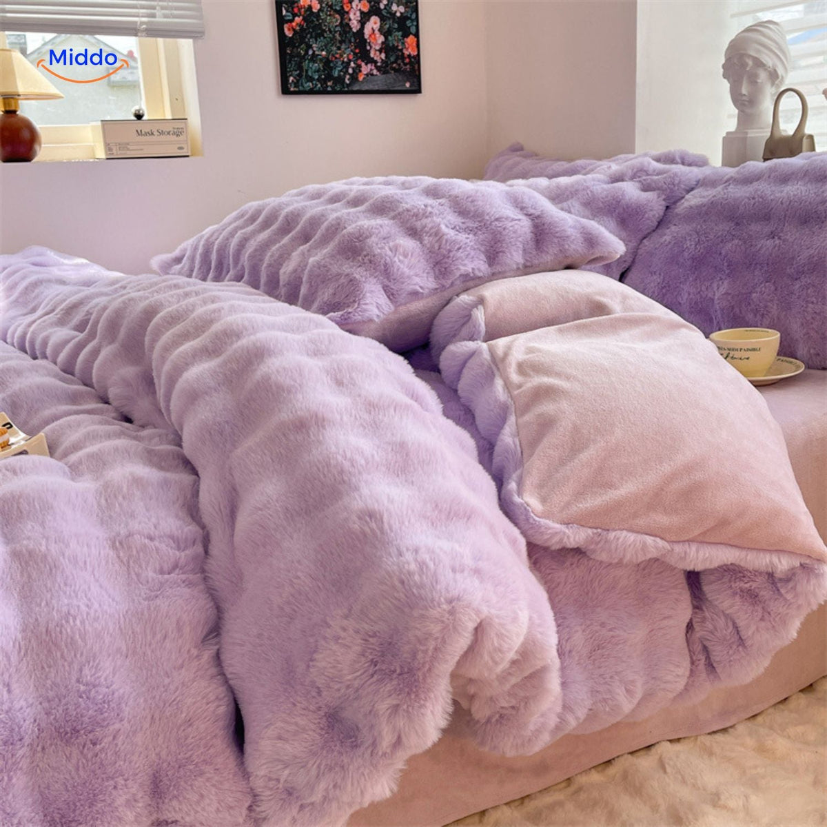 Faux Rabbit Fur 4-Piece Bedding Set – Ultra-Soft Plush Duvet Cover, Sheet & Pillowcases for Year-Round Cozy Warmth | Thomler