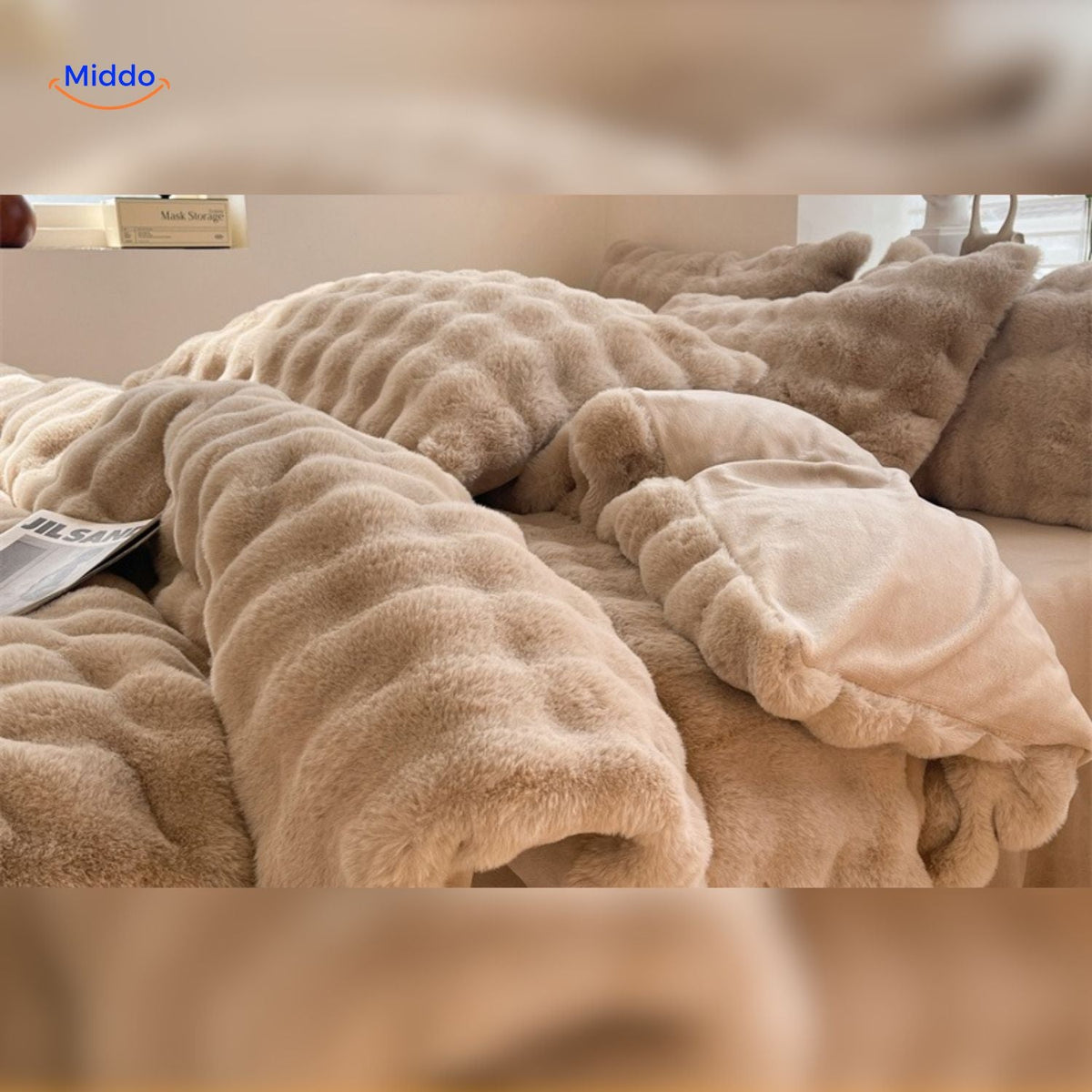 Faux Rabbit Fur 4-Piece Bedding Set – Ultra-Soft Plush Duvet Cover, Sheet & Pillowcases for Year-Round Cozy Warmth | Thomler