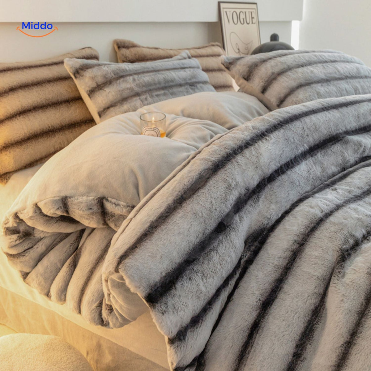 Faux Rabbit Fur 4-Piece Bedding Set – Ultra-Soft Plush Duvet Cover, Sheet & Pillowcases for Year-Round Cozy Warmth | Thomler