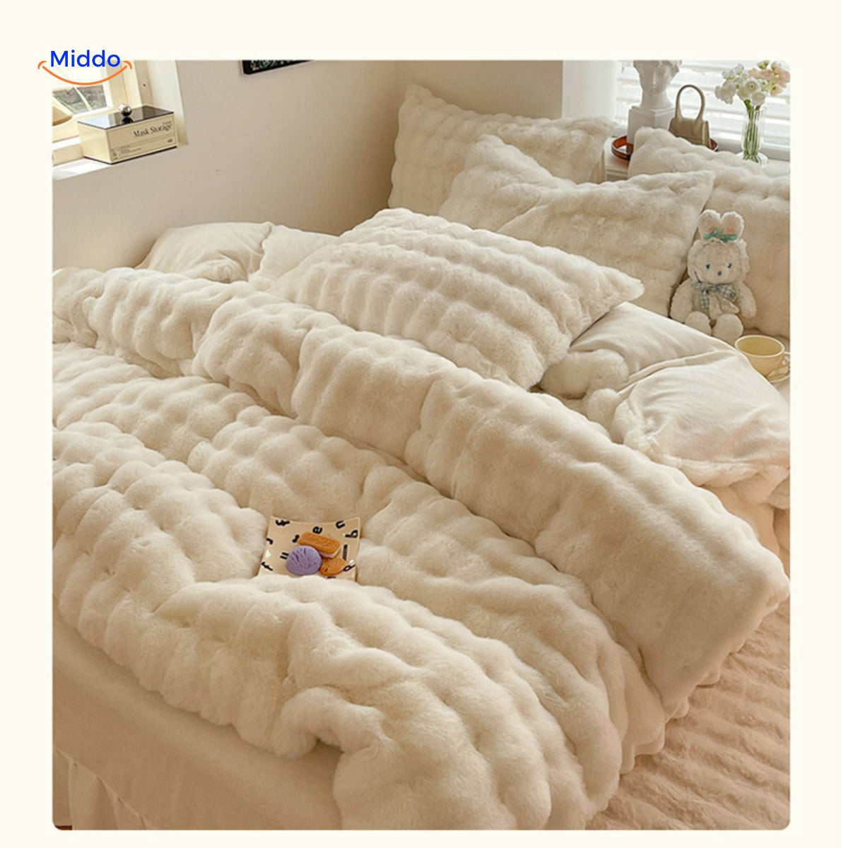 Faux Rabbit Fur 4-Piece Bedding Set – Ultra-Soft Plush Duvet Cover, Sheet & Pillowcases for Year-Round Cozy Warmth | Thomler