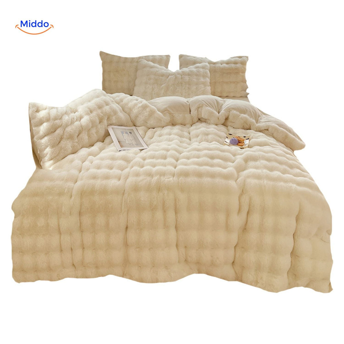 Faux Rabbit Fur 4-Piece Bedding Set – Ultra-Soft Plush Duvet Cover, Sheet & Pillowcases for Year-Round Cozy Warmth | Thomler