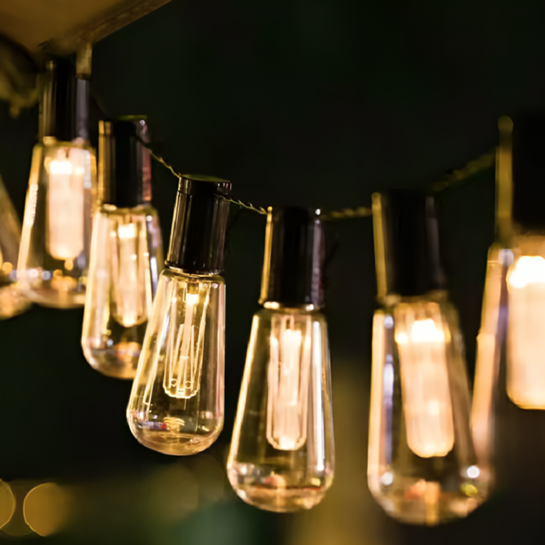 Solar-Powered Outdoor String Lights with Edison Bulbs for Camping, Patio & Garden – 33 ft Waterproof LED Decor | Thomler