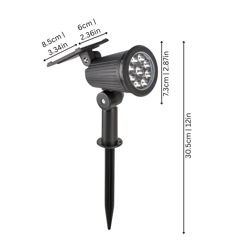 Solar Spotlight 9-LED Outdoor Landscape Light with Auto Dusk-to-Dawn Sensor & 3 Brightness Settings for Garden Pathway Patio Yard Lighting | Thomler