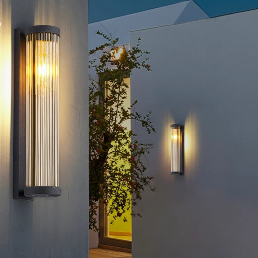 Fluted Glass Solar Outdoor Sconce with Ribbed Shade for Patio, Garage & Entryway Accent Lighting | Thomler