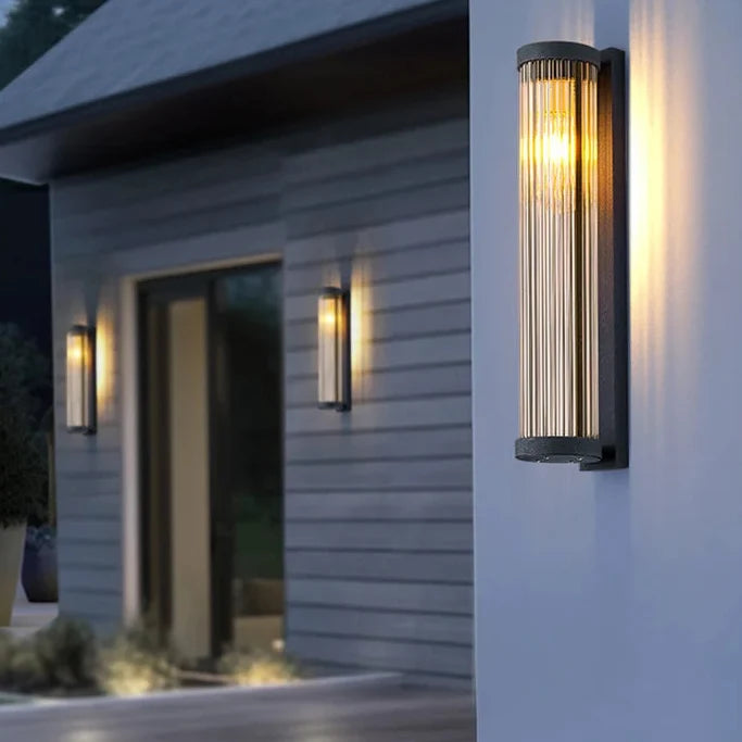 Fluted Glass Solar Outdoor Sconce with Ribbed Shade for Patio, Garage & Entryway Accent Lighting | Thomler