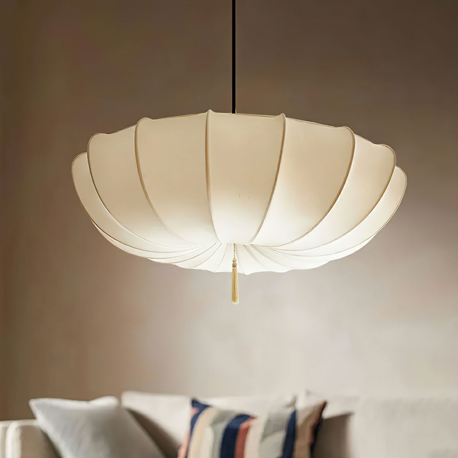 Pendant Light Fabric 15.7 in 6.3 in White Living Room Bedroom Dining Area Hanging Ceiling Lamp | Thomler