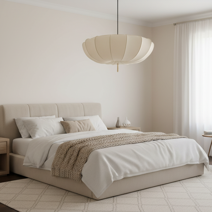 Pendant Light Fabric 15.7 in 6.3 in White Living Room Bedroom Dining Area Hanging Ceiling Lamp | Thomler