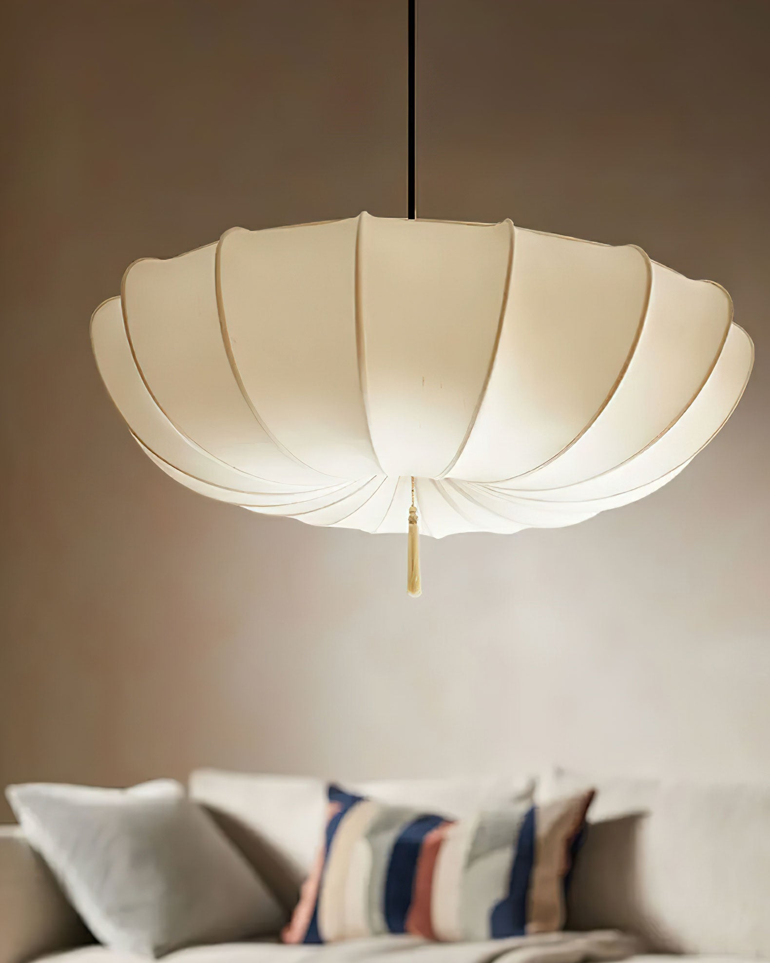 Pendant Light Fabric 15.7 in 6.3 in White Living Room Bedroom Dining Area Hanging Ceiling Lamp | Thomler