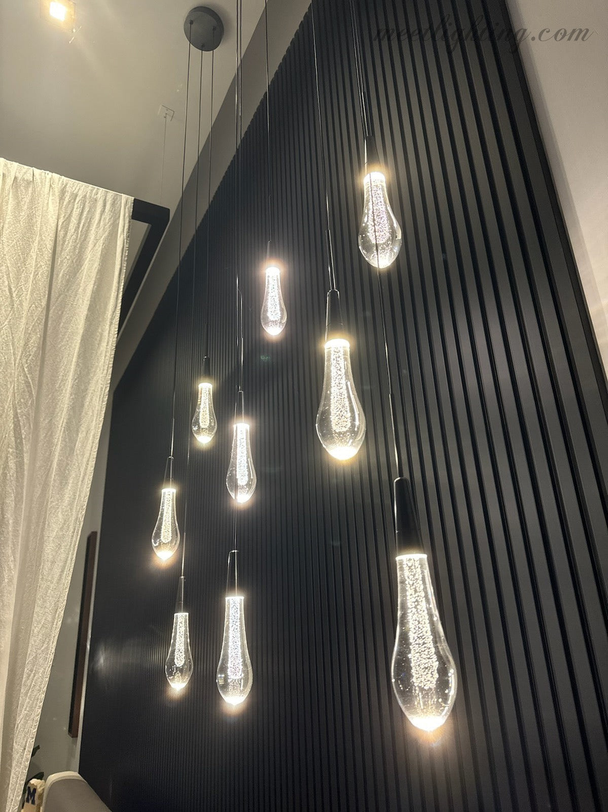 Seeded Glass Teardrop Pendant Light Dimmable LED for Kitchen Island Dining Room Entryway Adjustable Cord Vaulted Ceiling Compatible | Thomler
