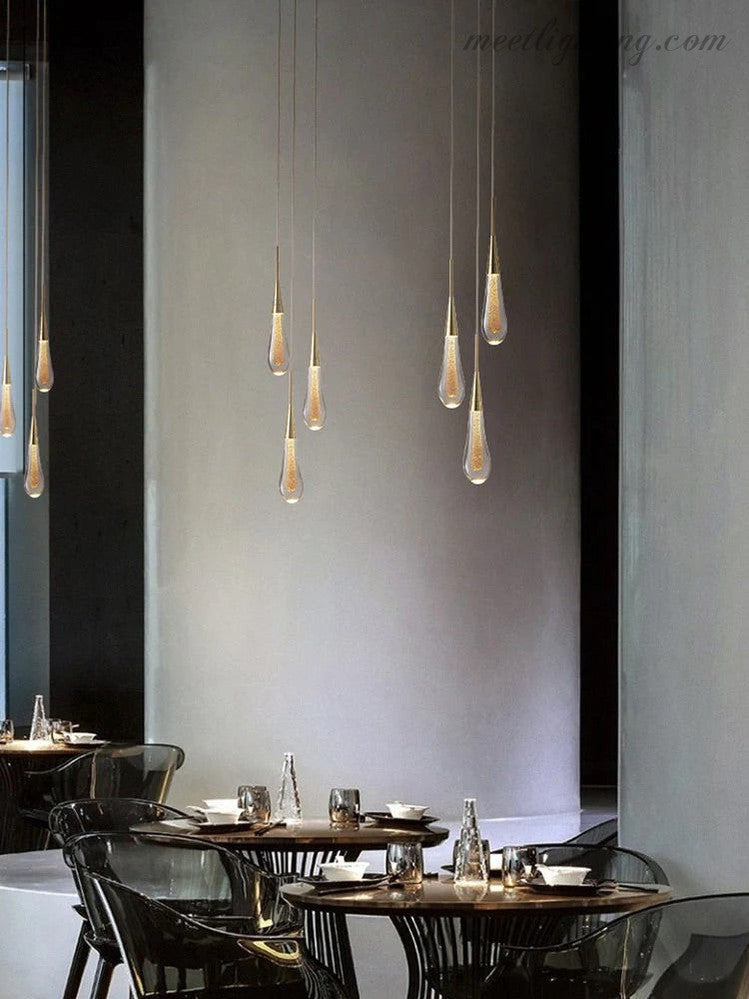 Seeded Glass Teardrop Pendant Light Dimmable LED for Kitchen Island Dining Room Entryway Adjustable Cord Vaulted Ceiling Compatible | Thomler