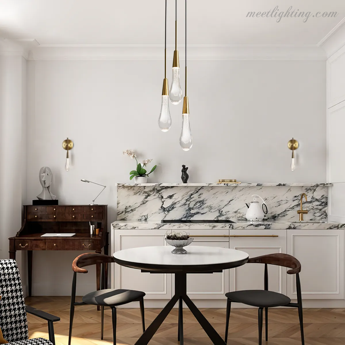 Seeded Glass Teardrop Pendant Light Dimmable LED for Kitchen Island Dining Room Entryway Adjustable Cord Vaulted Ceiling Compatible | Thomler