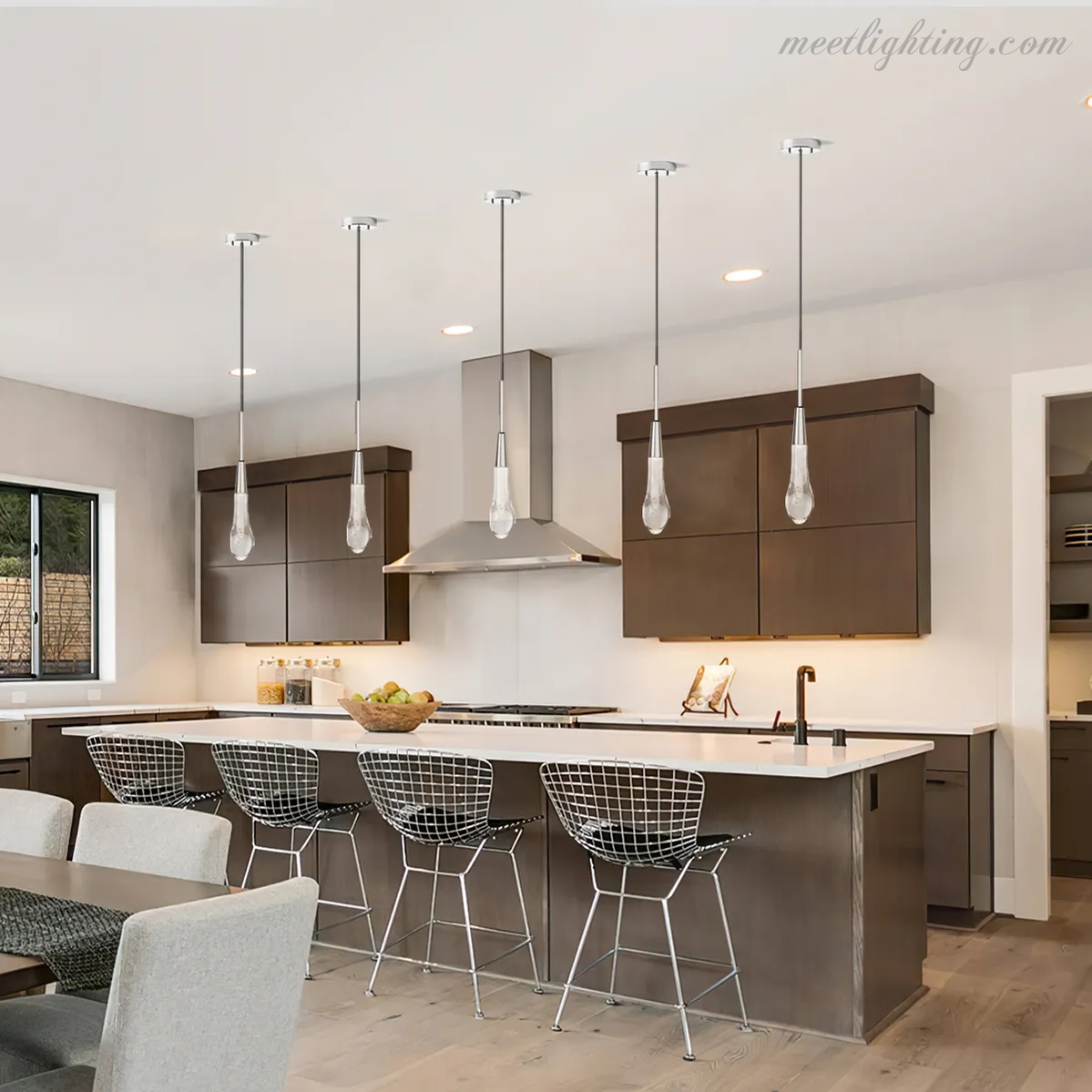 Seeded Glass Teardrop Pendant Light Dimmable LED for Kitchen Island Dining Room Entryway Adjustable Cord Vaulted Ceiling Compatible | Thomler