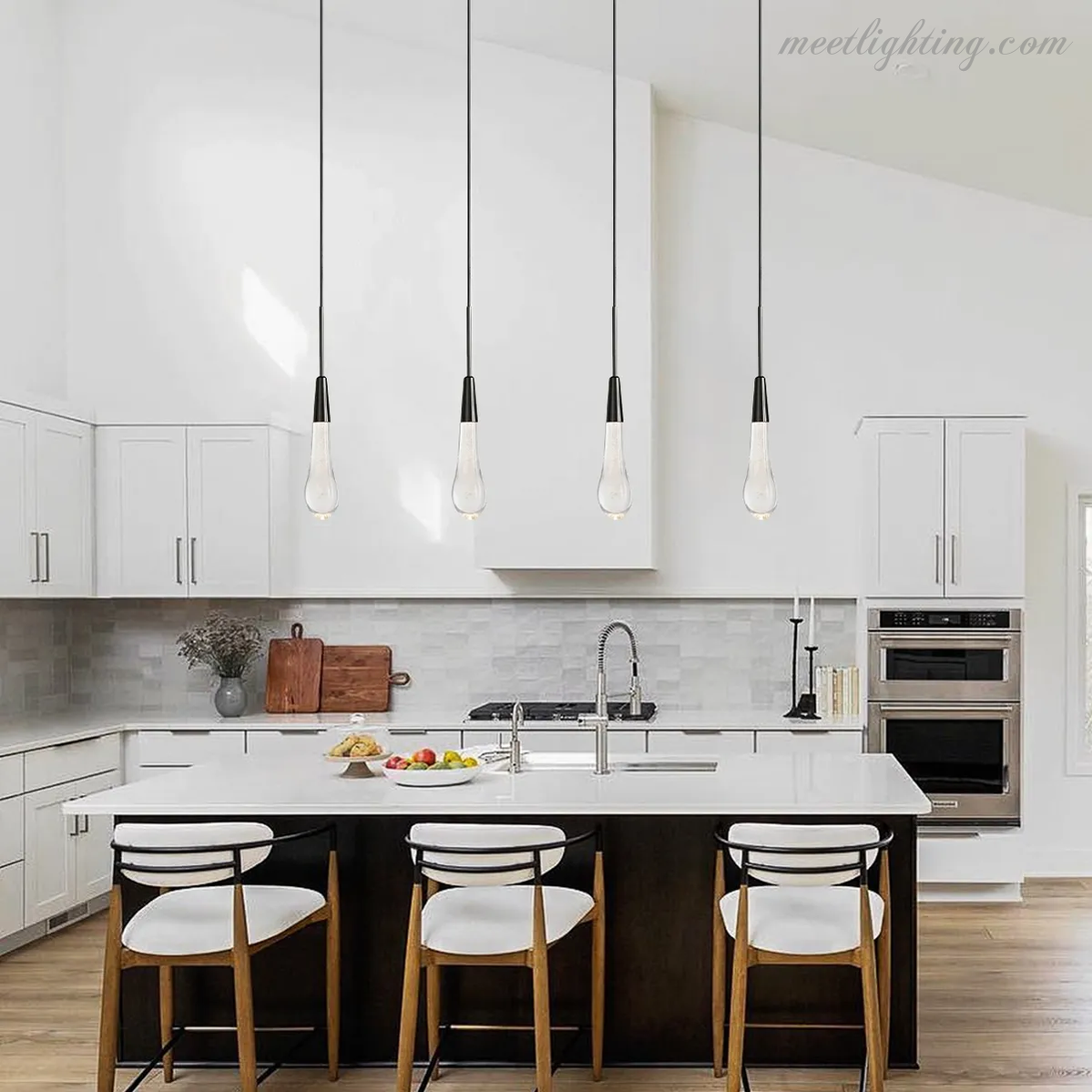 Seeded Glass Teardrop Pendant Light Dimmable LED for Kitchen Island Dining Room Entryway Adjustable Cord Vaulted Ceiling Compatible | Thomler