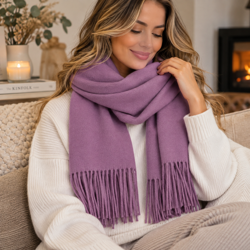 Soft Cashmere Scarf with Fringe – Elegant Wrap for Fall & Winter Cold Weather | Thomler
