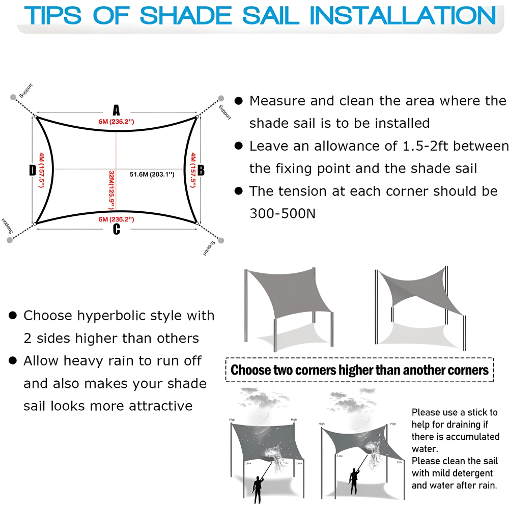 Waterproof Rectangular Shade Sail UV Protection Outdoor Canopy for Patio Deck Pool Garden Balcony Sun Shelter Heavy-Duty Polyester | Thomler
