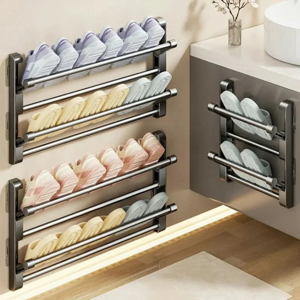 Wall-Mount Shoe Organizer with Drain Holes for Entryway Hallway Bathroom Storage Space Saver | Thomler