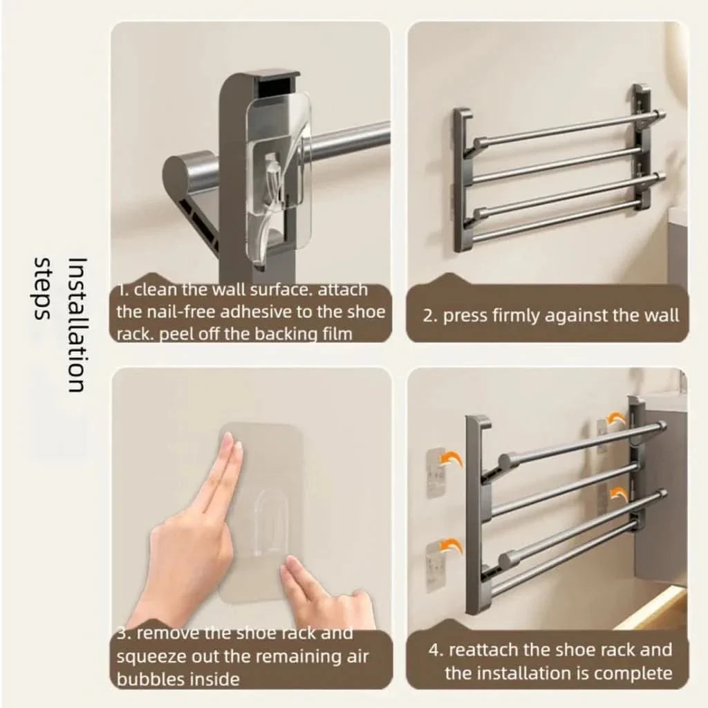 Wall-Mount Shoe Organizer with Drain Holes for Entryway Hallway Bathroom Storage Space Saver | Thomler