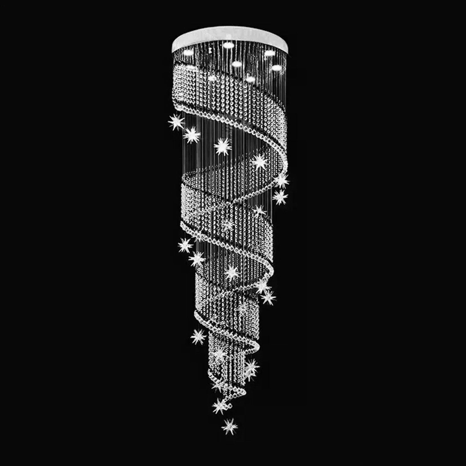Cascading Crystal Chandelier for Staircase Chrome Finish Modern Raindrop Fixture Foyer Entryway Double-Height Ceiling GU10 LED Compatible | Thomler