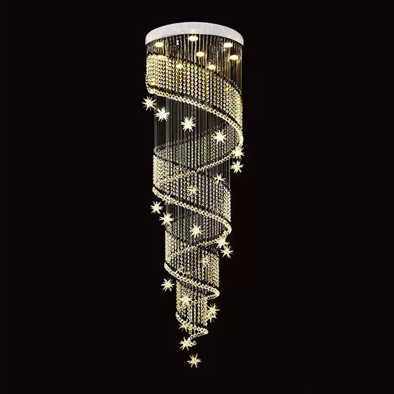 Cascading Crystal Chandelier for Staircase Chrome Finish Modern Raindrop Fixture Foyer Entryway Double-Height Ceiling GU10 LED Compatible | Thomler
