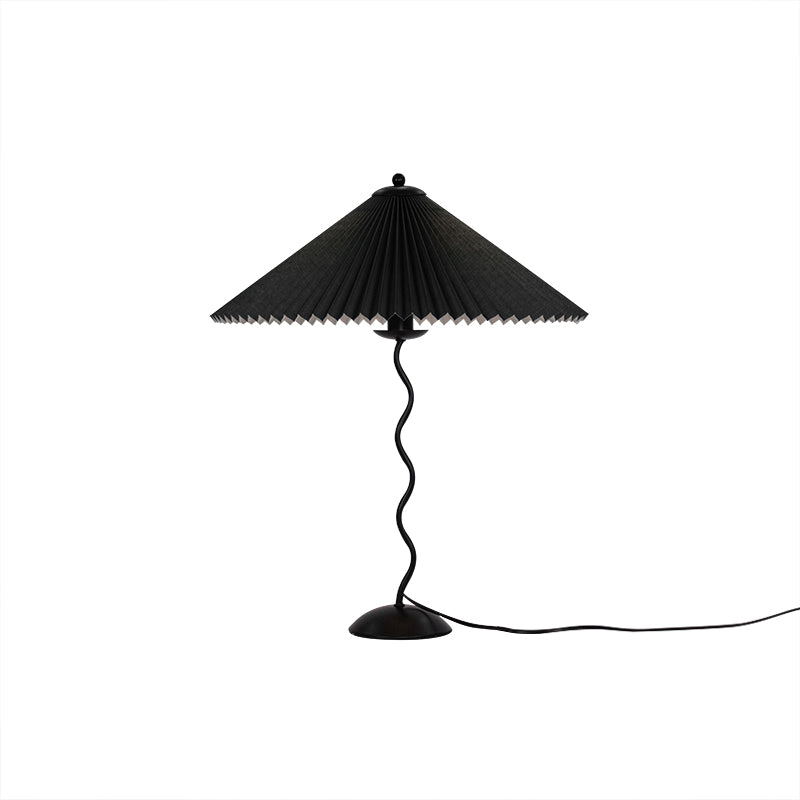Metal Table Lamp 16.9 in Pleated Fabric Shade Curved Base Bedroom Living Room Nordic Minimalist Desk Lighting | Thomler